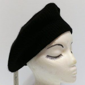 Vtg Beret Womens Black Wool Knit Heavenly Touch Lambswool Angora One Size NWT